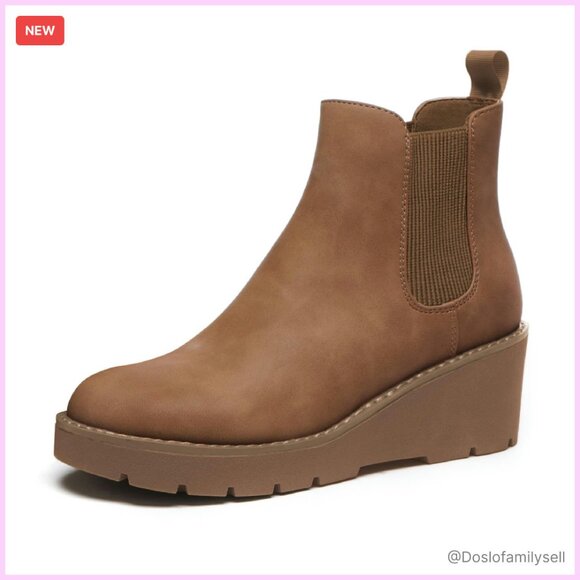 Chelsea Wedge Boots Slip On Lug Sole Platform Ankle Booties Retro Chic